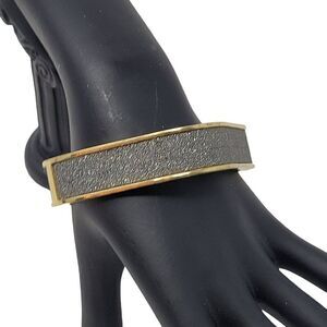 Gunmetal Silver Sparkle Gold Trim Square Clamper Bangle Bracelet Glam Costume